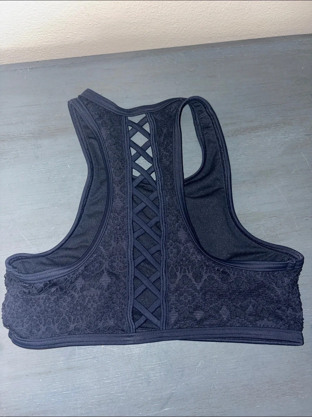 Abercrombie Kids Navy Blue Lace High-Neck Swim Top Bikini Racerback Crochet sz11
